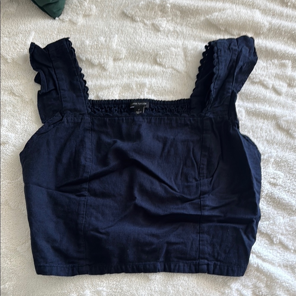 Ann Taylor Navy Ruffle Strap Tank Top